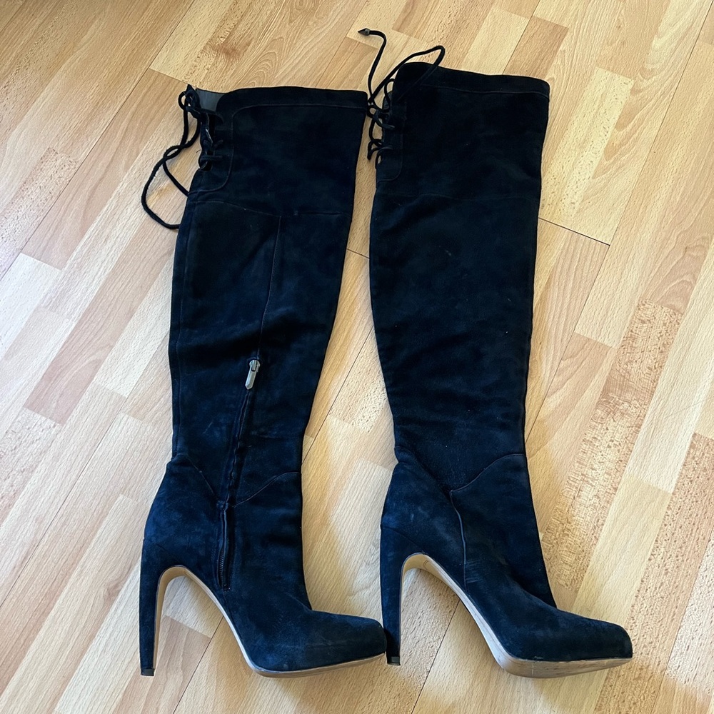 Sam Edelman Kayla platform thigh high black suede boots size 8